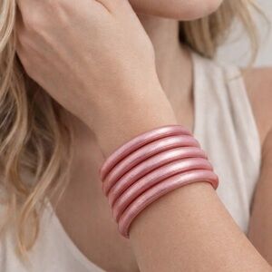 Pink Jelly Bangle Bracelets 5 Pcs Set